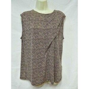 Chaps Womens Sleeveless Top Size 1X Tan/Black Chevron Design Pull Over Draped